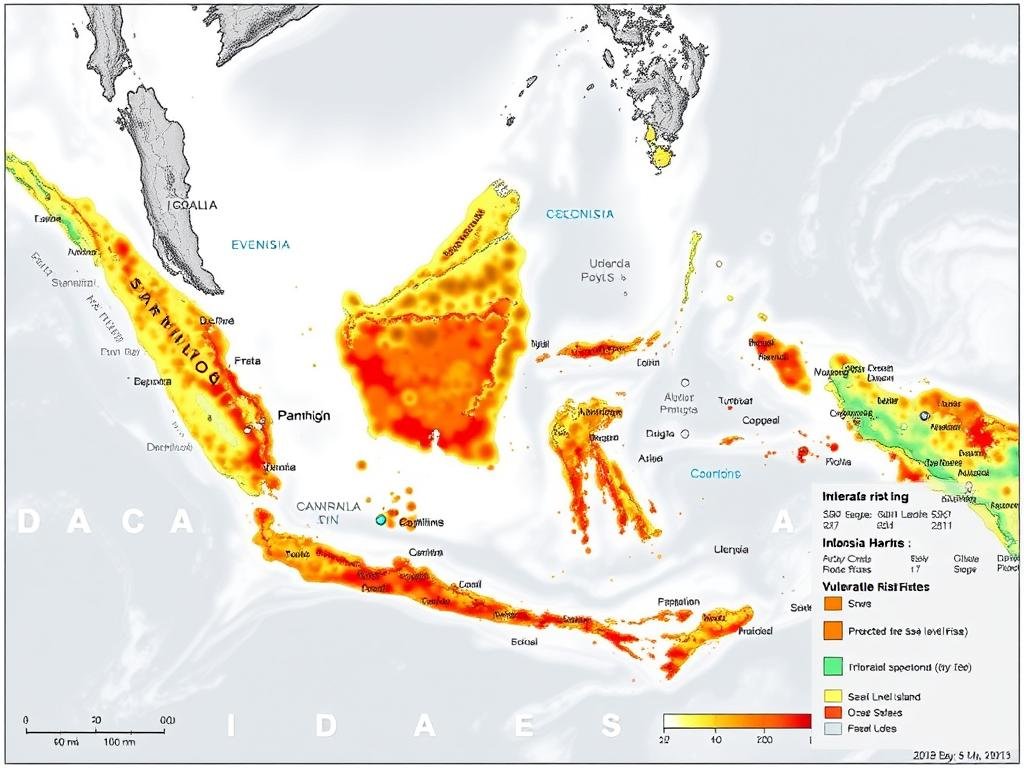 Peta Indonesia yang menunjukkan wilayah-wilayah rentan terhadap kenaikan permukaan laut Peta Indonesia yang menunjukkan wilayah-wilayah rentan terhadap kenaikan permukaan laut